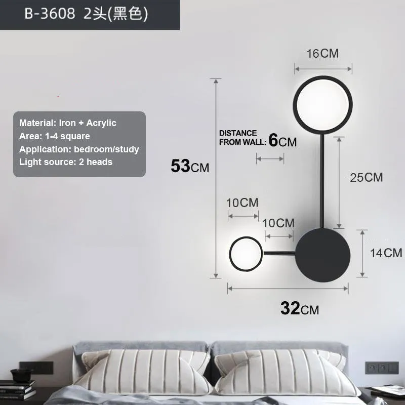 Contracted wall lamp with six heads, iron and acrylic construction, available in black finish mounted on a wall