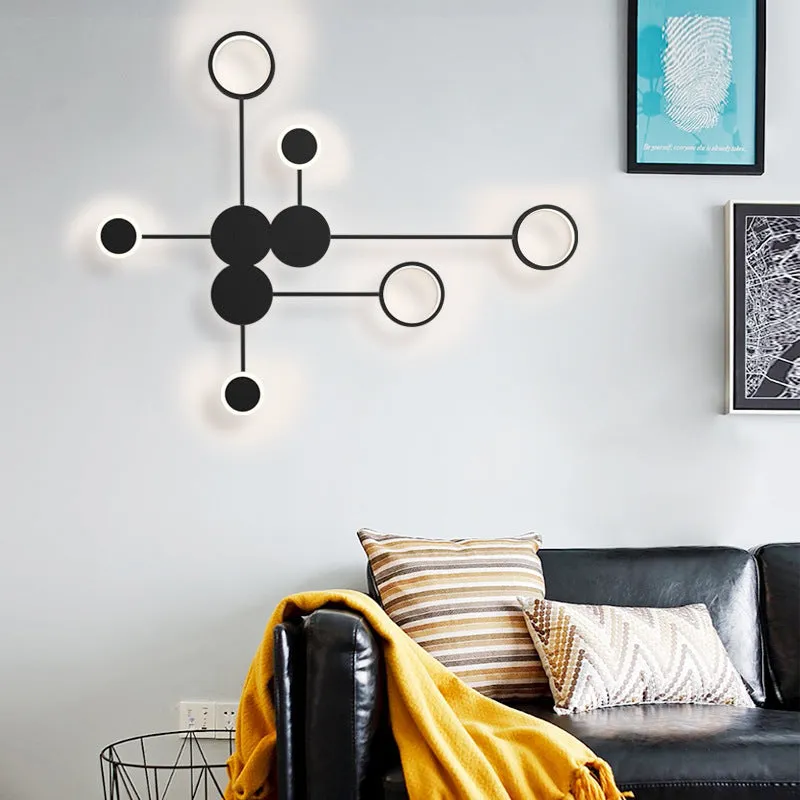 Contracted wall lamp with six heads, iron and acrylic construction, available in black finish mounted on a wall