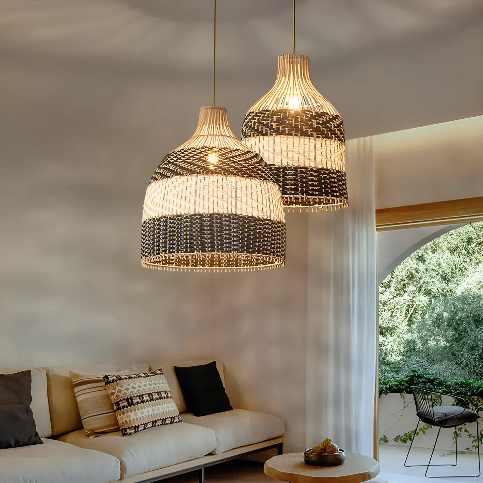 Nordic Scandinavian rattan chandelier with LED light in 50cm diameter size