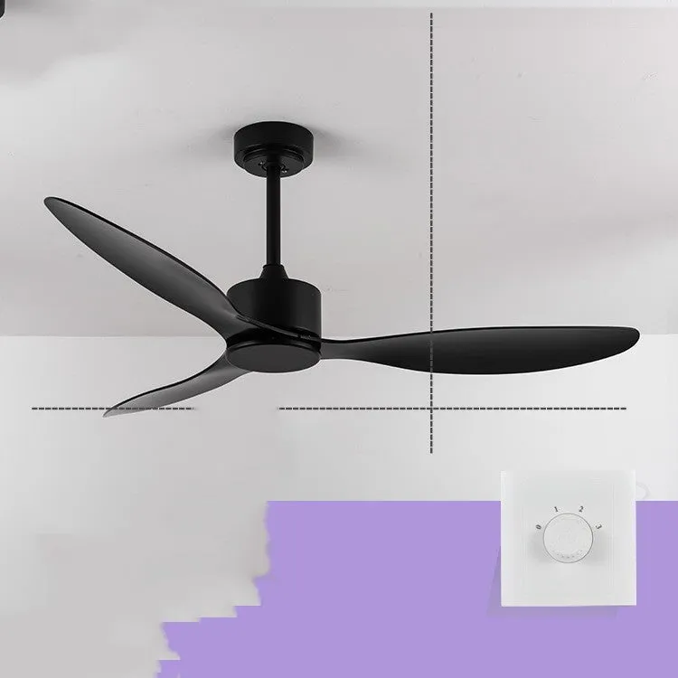 Scandinavian industrial ceiling fan without light, 42-inch or 52-inch, iron paint finish, black colour, wall and remote control