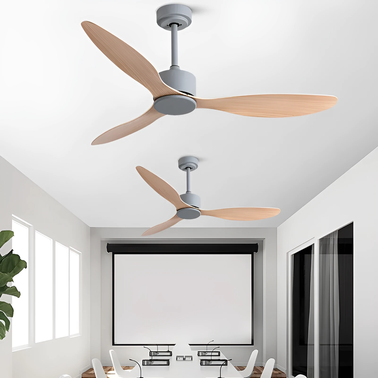Scandinavian industrial ceiling fan without light, 42-inch or 52-inch, iron paint finish, black colour, wall and remote control