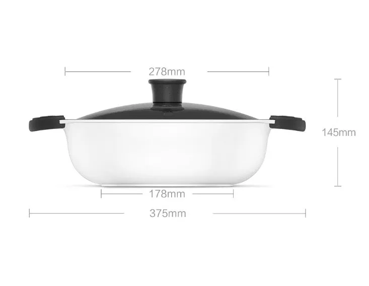 White aluminium alloy two-flavor hot pot with integrated casting and clear glass lid
