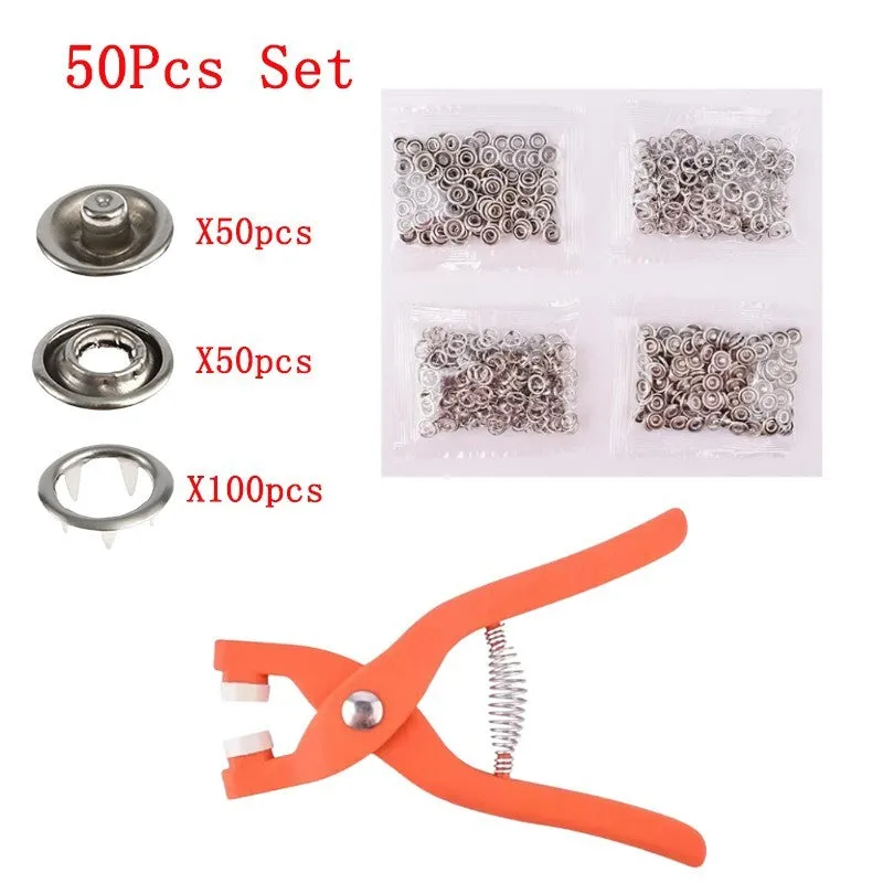 Stainless steel five-claw clasp no-sew button and plier tool for children's clothing repair