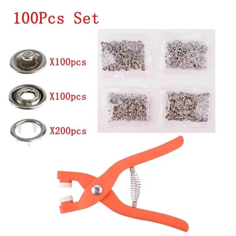 Stainless steel five-claw clasp no-sew button and plier tool for children's clothing repair