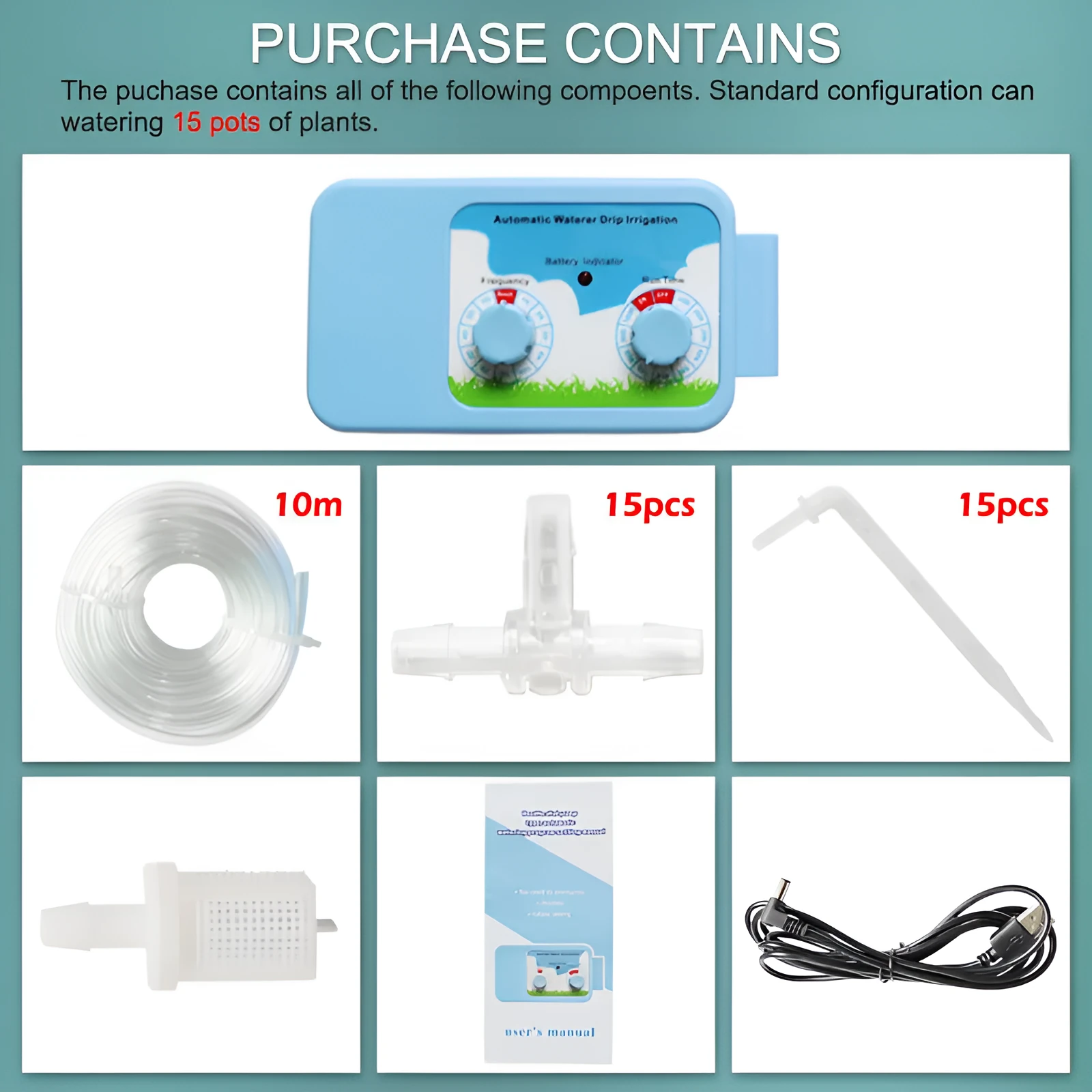 Blue plastic drip irrigation controller with smart timing for garden watering