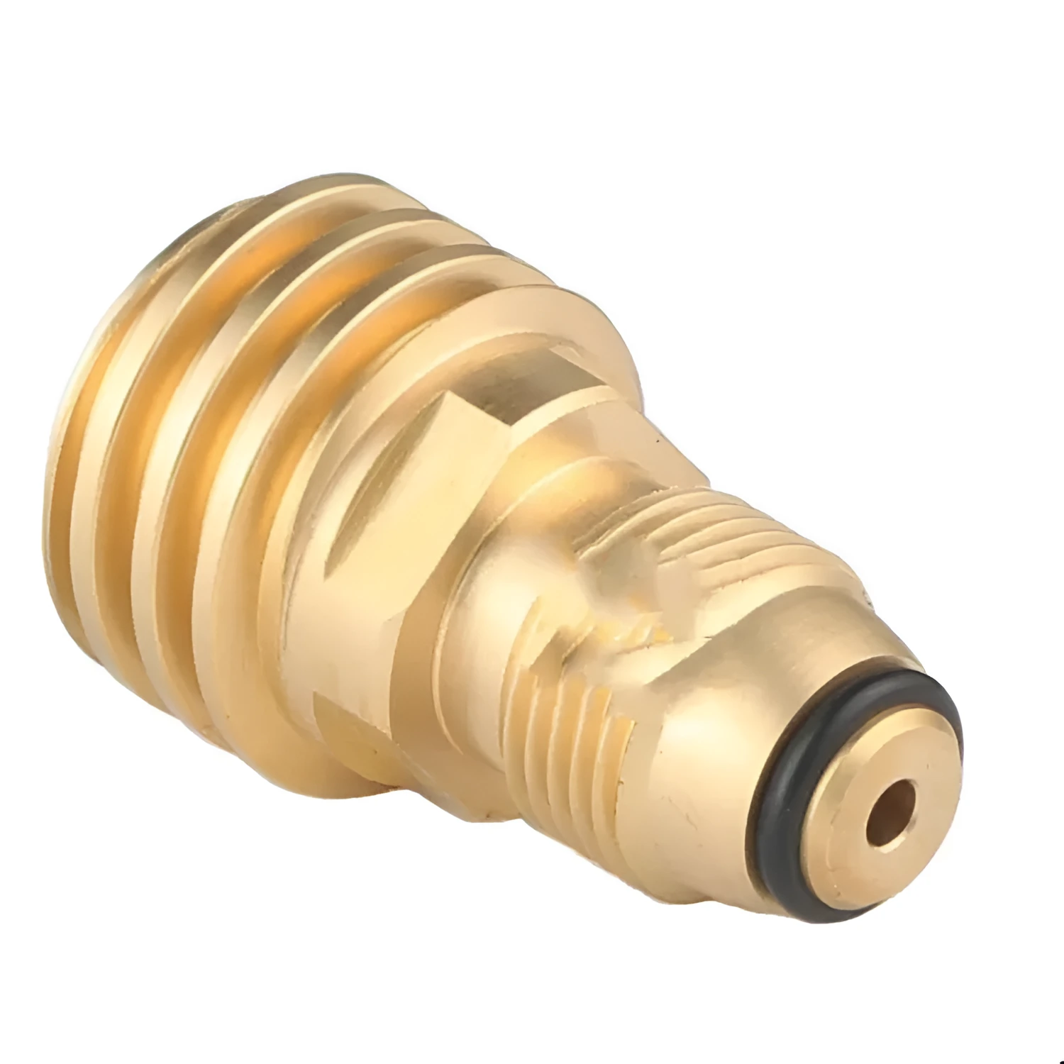 Gold-coloured brass gas brazier adapter with 7mm tapered external thread