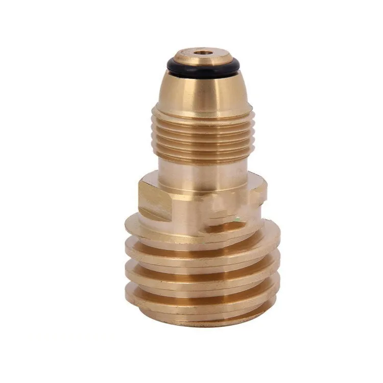 Gold-coloured brass gas brazier adapter with 7mm tapered external thread