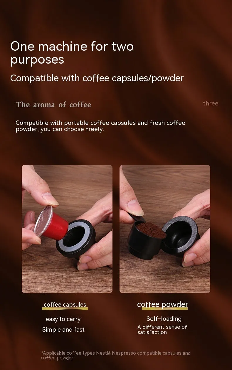 Portable mini coffee machine 60x60x187mm in dark starry sky colour with plastic body and one-key button