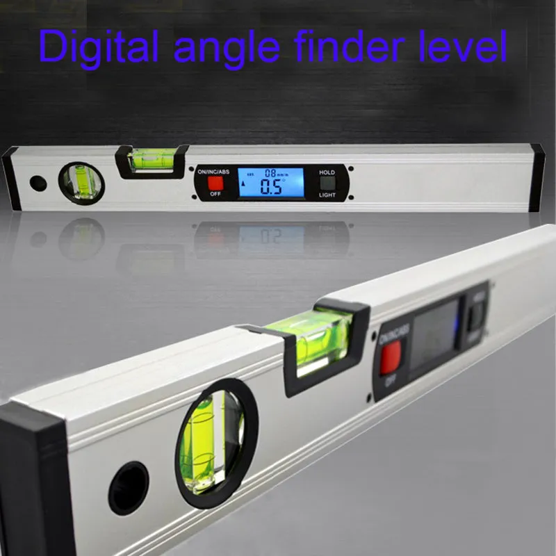 Digital magnetic angle meter with 400mm ruler, flip-up LCD screen, and 4 built-in magnets on black base