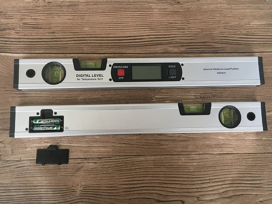 Digital magnetic angle meter with 400mm ruler, flip-up LCD screen, and 4 built-in magnets on black base