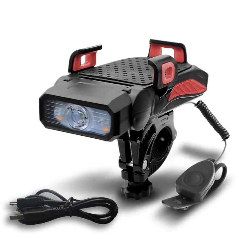 Rechargeable bicycle light in chosen colour, shown in single or double lamp style mounted on handlebars.