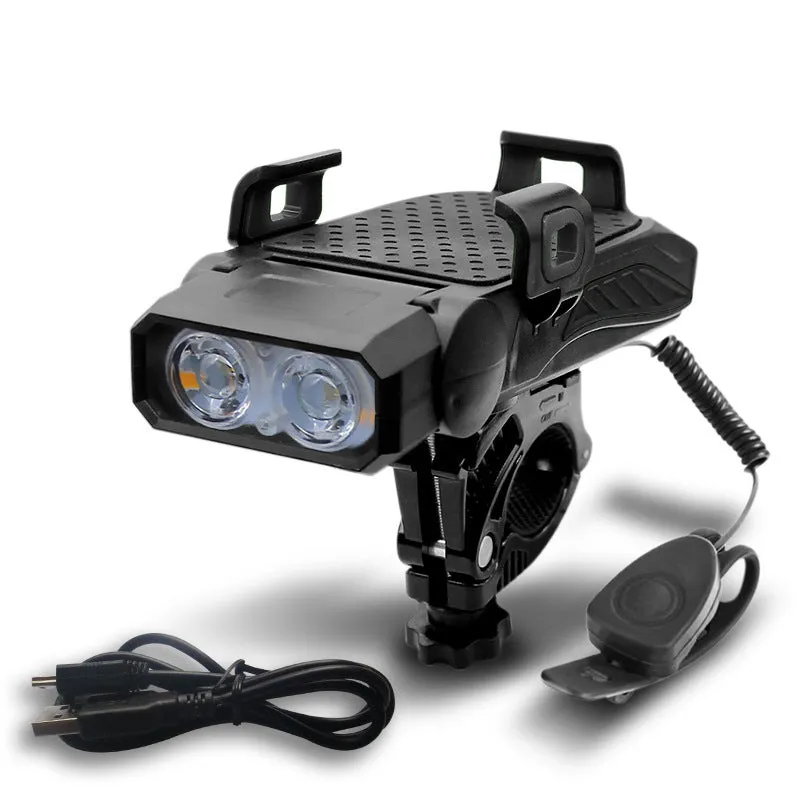 Rechargeable bicycle light in chosen colour, shown in single or double lamp style mounted on handlebars.