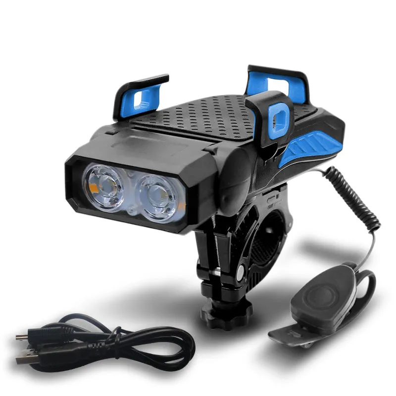Rechargeable bicycle light in chosen colour, shown in single or double lamp style mounted on handlebars.