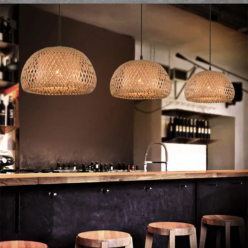 American Garden bamboo woven chandelier rural style rattan pendant light single head 600mm