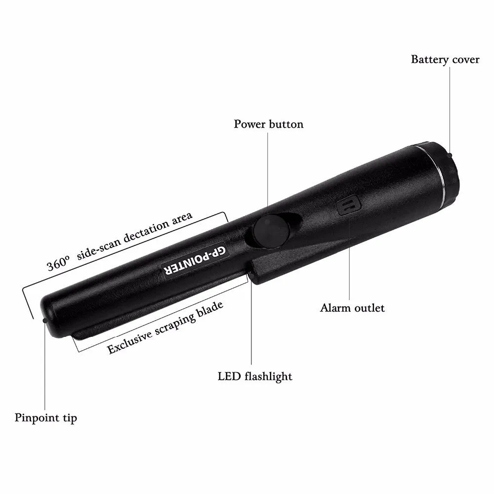 Portable Pro Pointer pinpointer metal detector in black with woven belt holster for gold and treasure hunting
