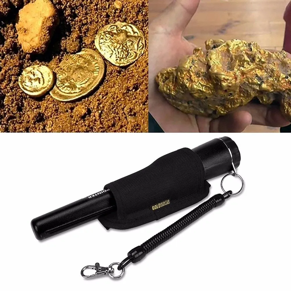 Portable Pro Pointer pinpointer metal detector in black with woven belt holster for gold and treasure hunting