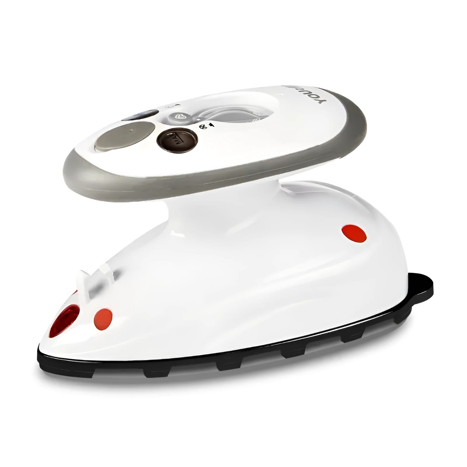 Mini electric steam iron Y-816 red colour with ceramic bottom plate on white background