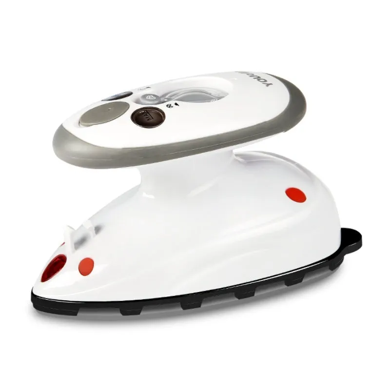 Mini electric steam iron Y-816 red colour with ceramic bottom plate on white background