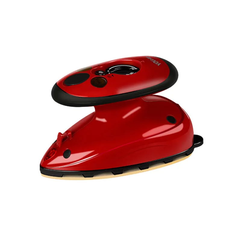 Mini electric steam iron Y-816 red colour with ceramic bottom plate on white background