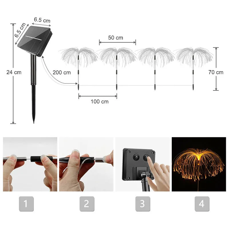 Solar fiber LED jellyfish ground light with remote control in a garden setting, IP44 outdoor decorative light
