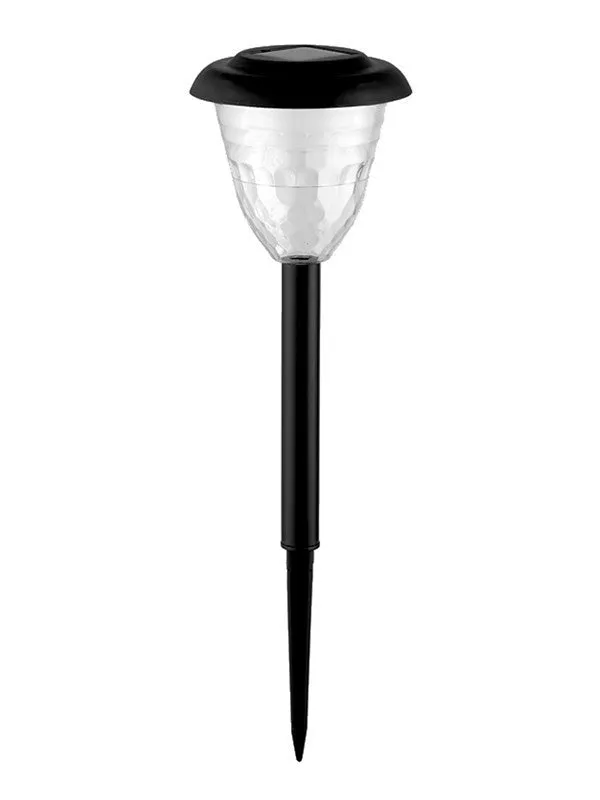 Black solar lawn light with IP55 waterproof rating and polysilicon solar panel for garden pathway illumination