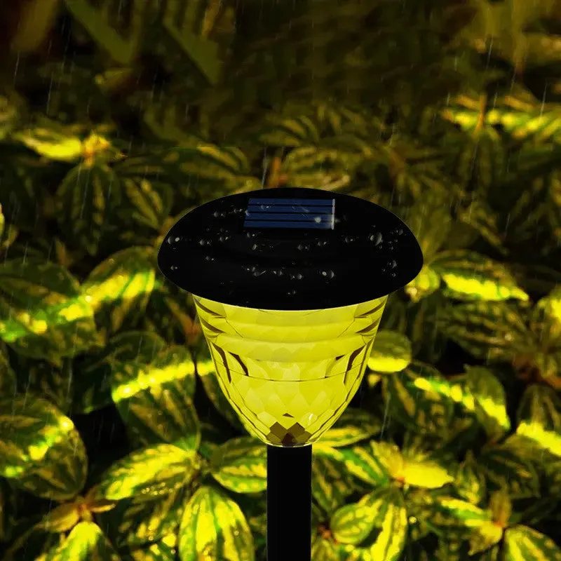 Black solar lawn light with IP55 waterproof rating and polysilicon solar panel for garden pathway illumination