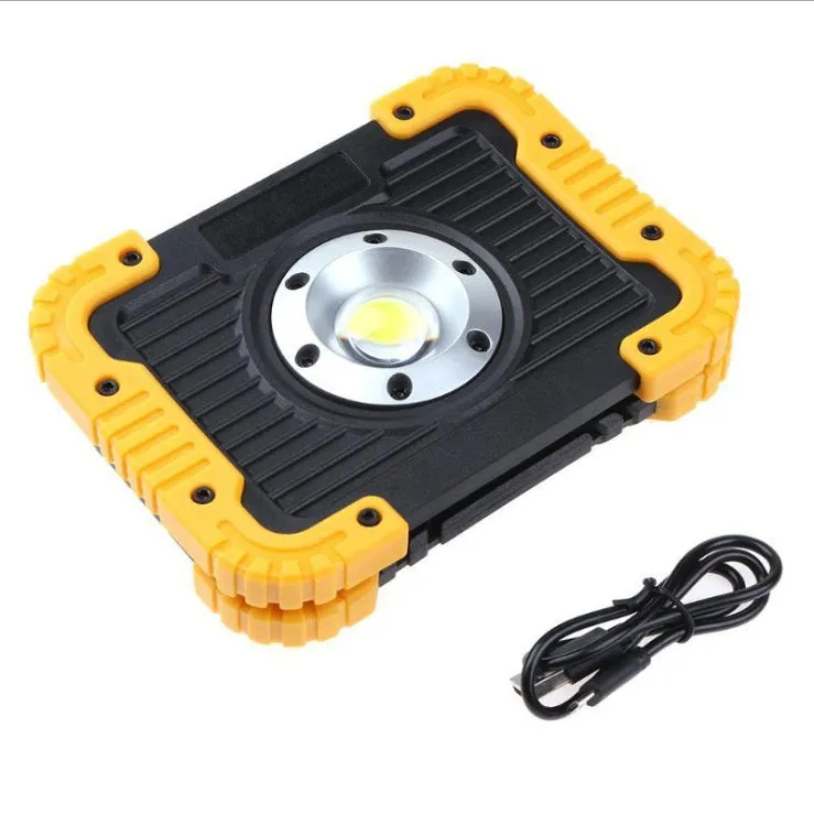 Rechargeable LED camping lantern with 750 lumens COB light, 3600mAh battery, USB output, and 180° rotatable support in rectangle style