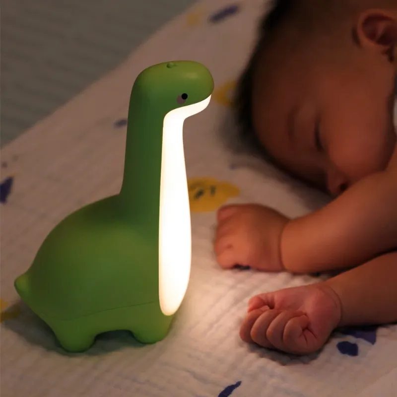 Cute dinosaur night light with 3000K warm glow in lemon yellow, USB rechargeable for kids bedroom decoration