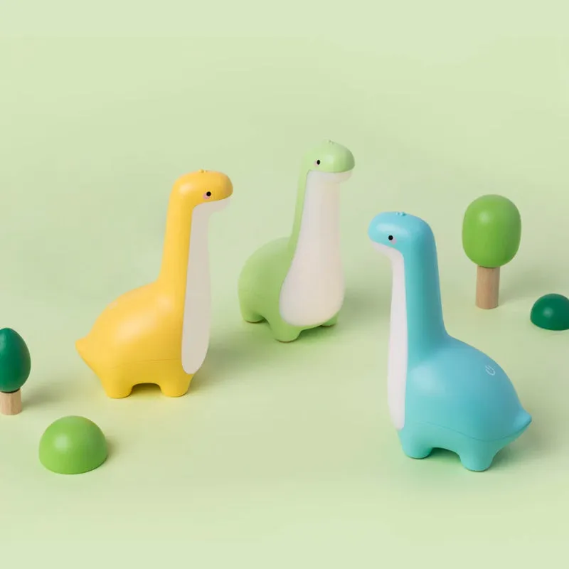 Cute dinosaur night light with 3000K warm glow in lemon yellow, USB rechargeable for kids bedroom decoration