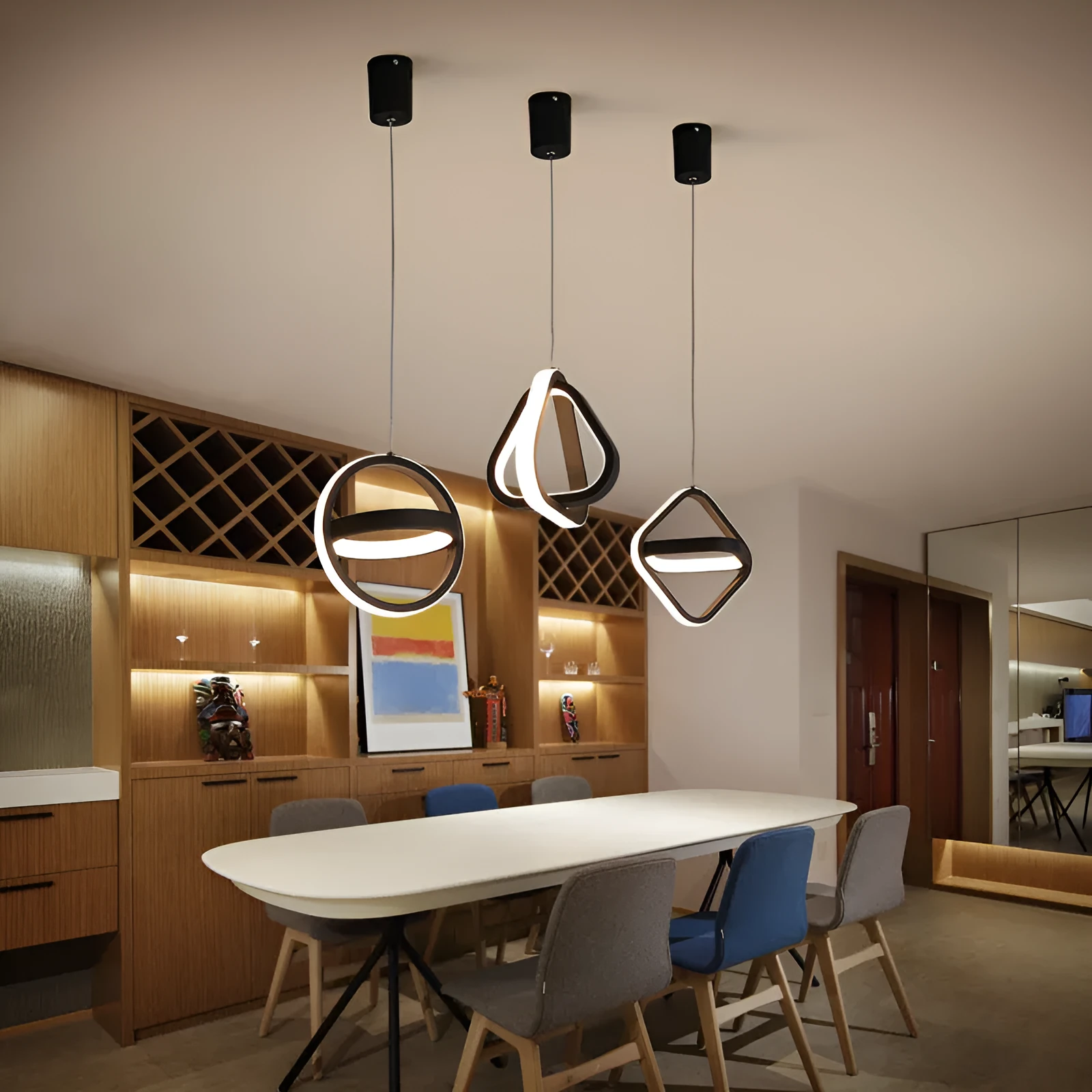 Nordic iron single-head LED pendant lamp with adjustable height, white circle option