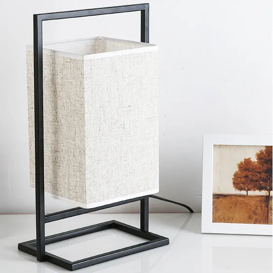 Modern bedroom bedside lamp with fabric shade, button switch, black or white finish, 220V