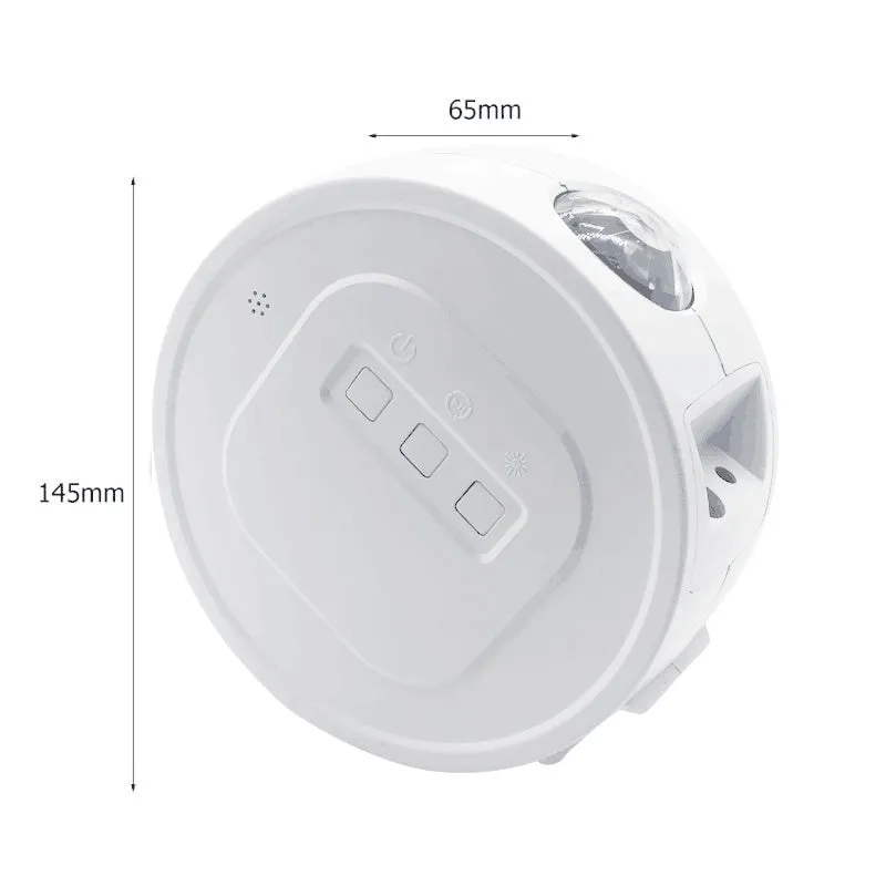 USB Ocean Star Projection Light with 360 degree rotation, starry sky pattern projected on ceiling, white lamp body on desk