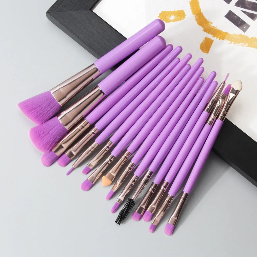MAANGE 18-piece makeup brush and tool set with fan brushes laid out.
