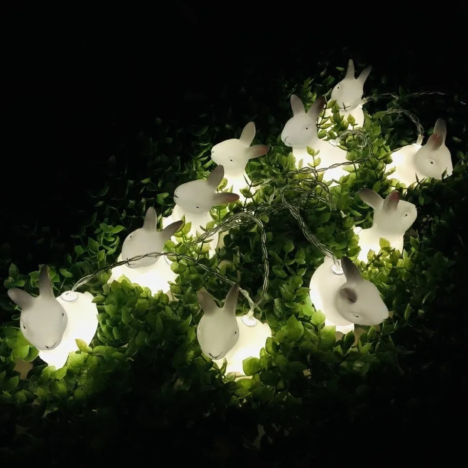 Easter plastic egg lamp string with warm white lights, cross pattern, USB battery powered, 10 lamps on 1.5m wire