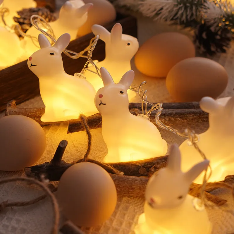 Easter plastic egg lamp string with warm white lights, cross pattern, USB battery powered, 10 lamps on 1.5m wire