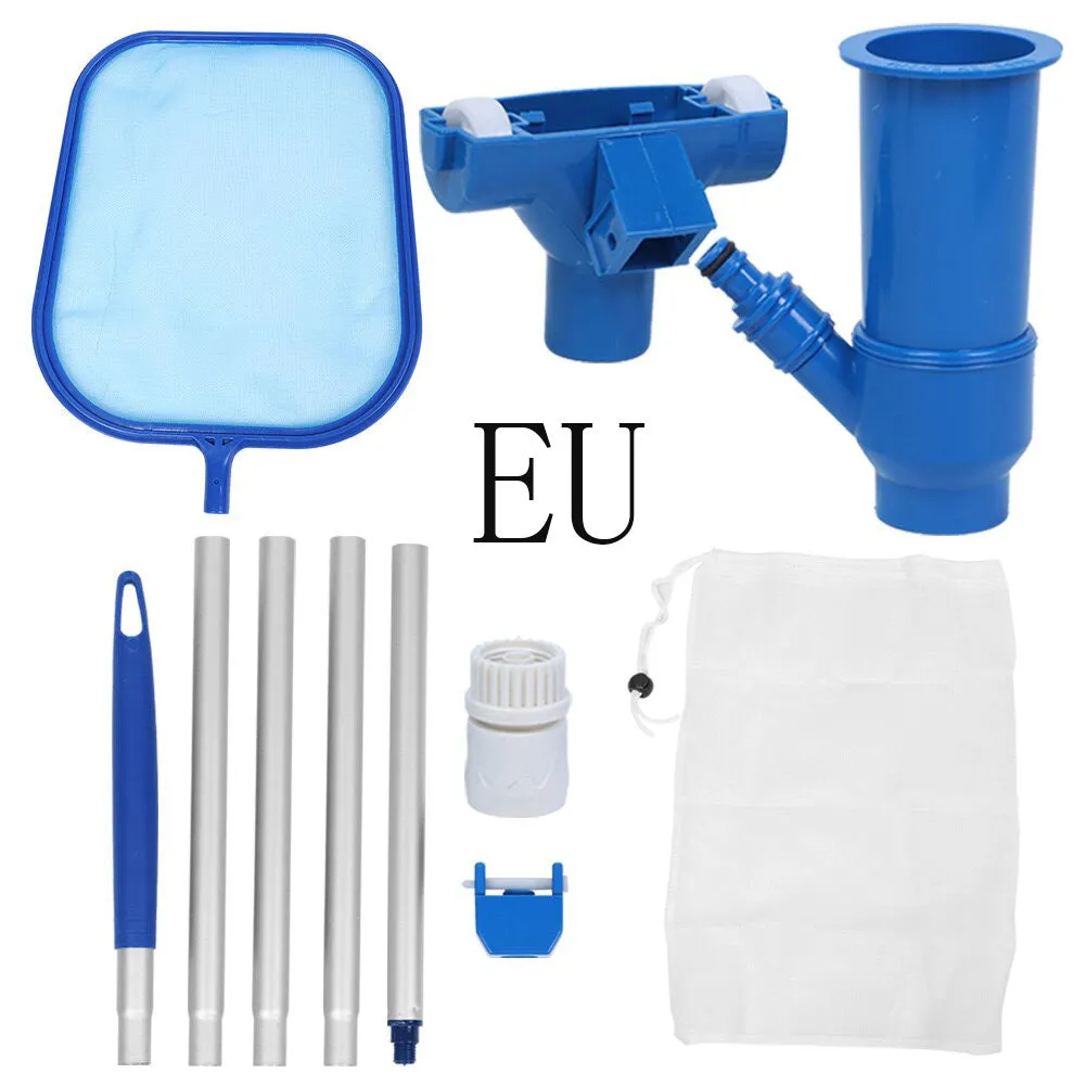 Swimming pool cleaning tool set with fine mesh suction head, long rod, and ABS construction, 556g