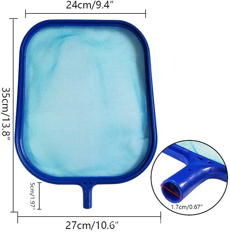 Swimming pool cleaning tool set with fine mesh suction head, long rod, and ABS construction, 556g