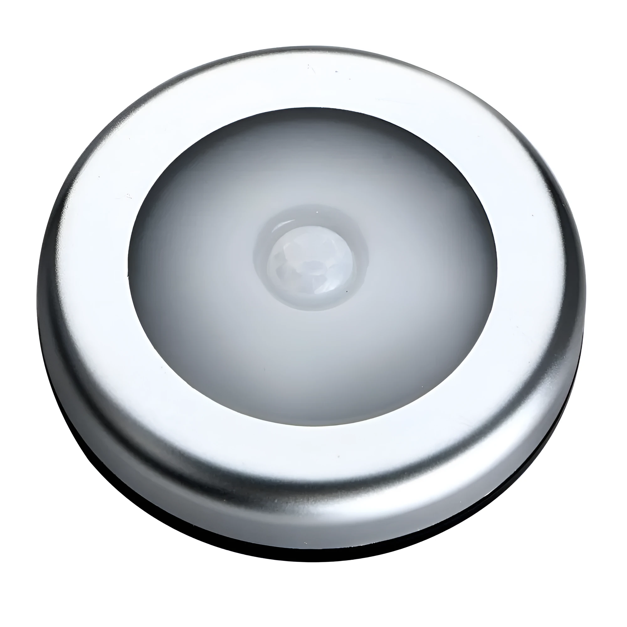 Silver wireless motion sensor night light with square PC plastic shade.