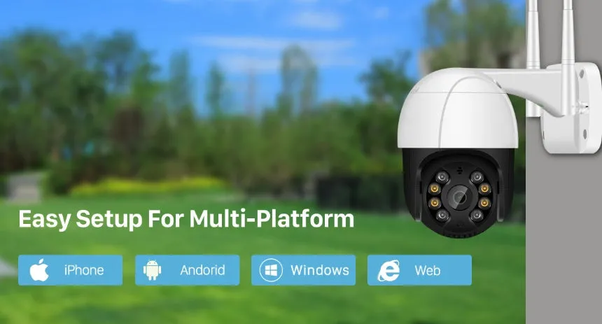 PTZ WiFi surveillance camera with dual antennas, 270° rotation, and night vision for indoor and outdoor use