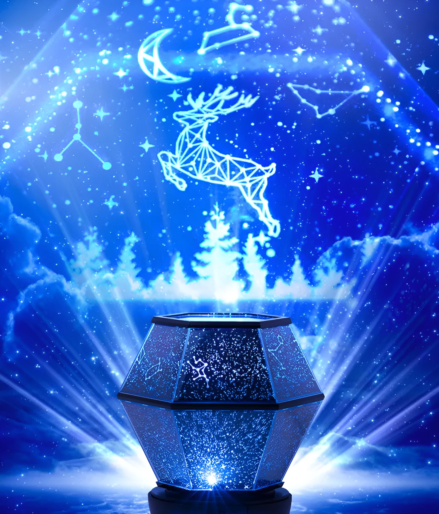 Children's rotating stars LED night light projecting coloured star patterns on wall