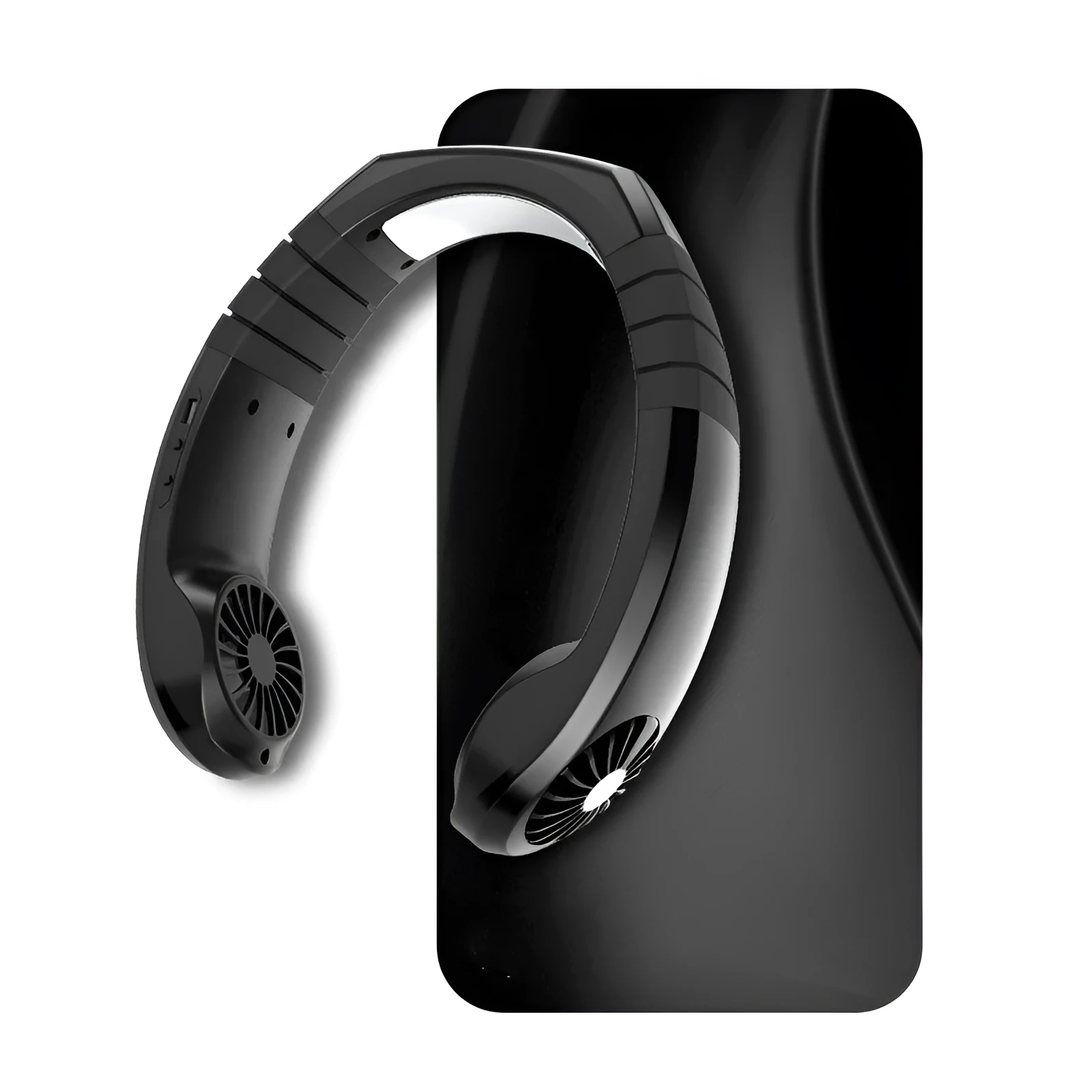NEXFAN hanging neck fan with black finish, 18.2x20x6cm, dual cooling fans with built-in cooling wafer