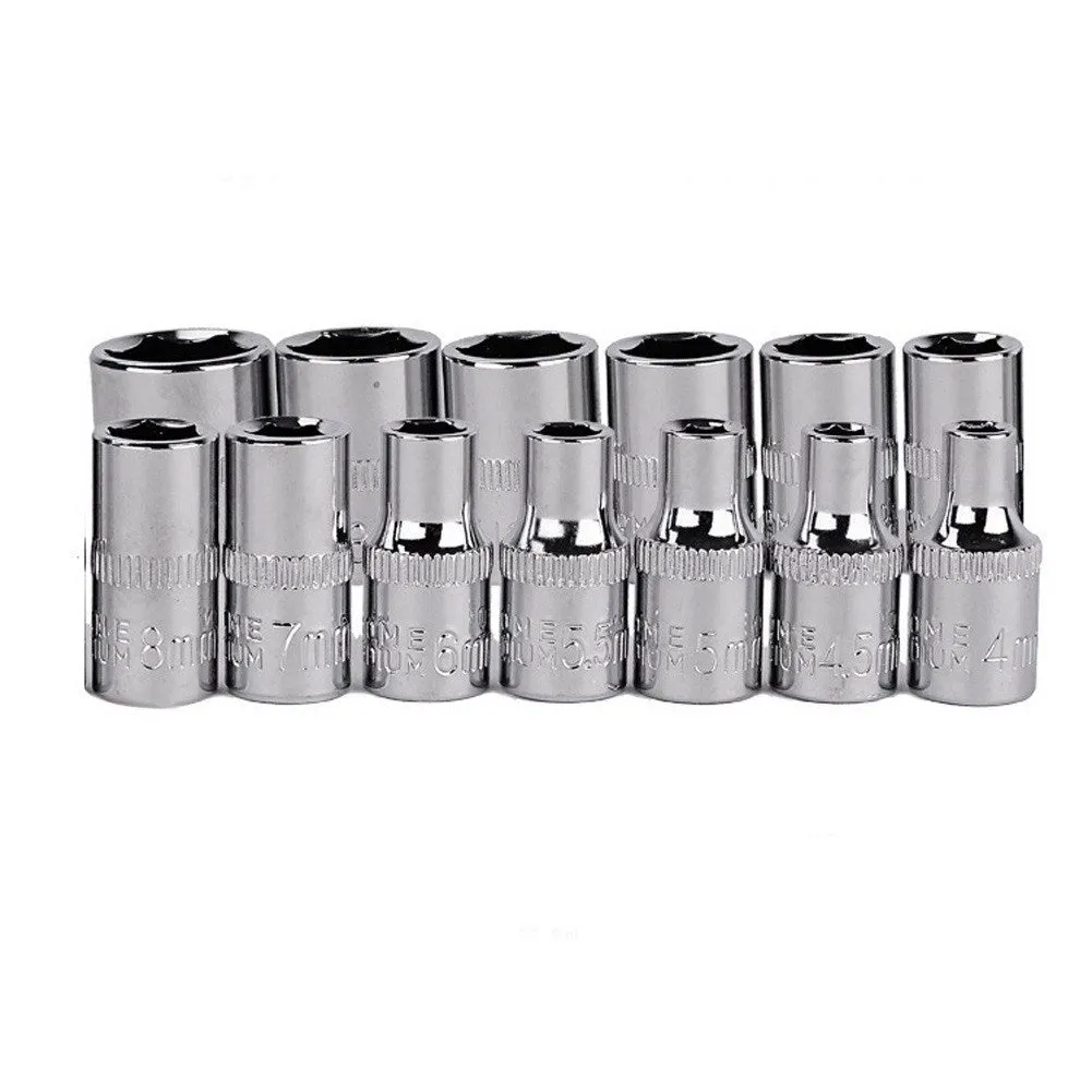 46 piece chrome vanadium steel socket set in red case with ratchet and extensions