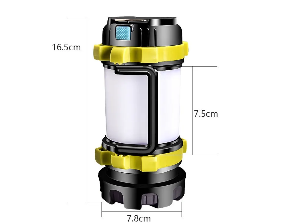 Green LED camping light with handle, USB charging, front T6 beads and side SMD lights