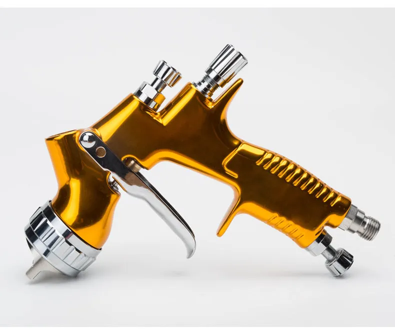 Gold aluminium alloy HVLP paint spray gun with 600cc plastic gravity cup and 1.3mm nozzle