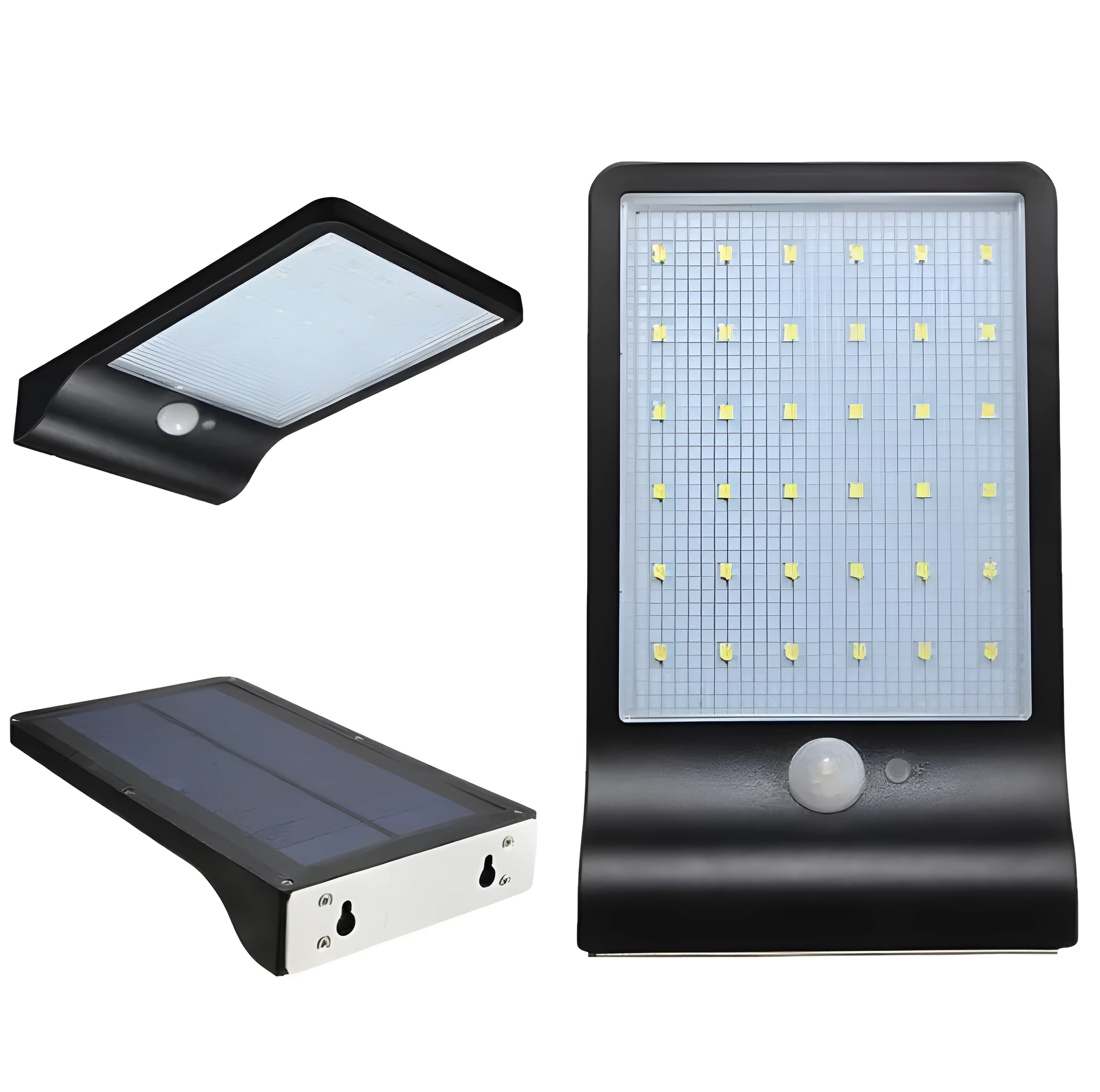 36LED solar outdoor garden light in black with ABS and PP construction, rechargeable battery