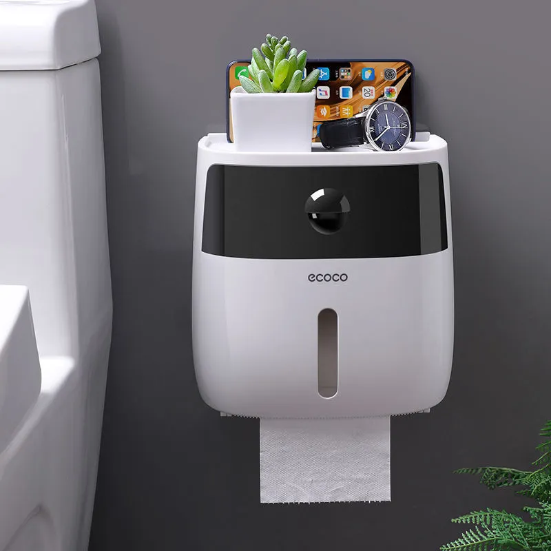 Double-layer waterproof plastic tissue box with pumping rack in Black, Blue, Grey, Pink for kitchen or bathroom