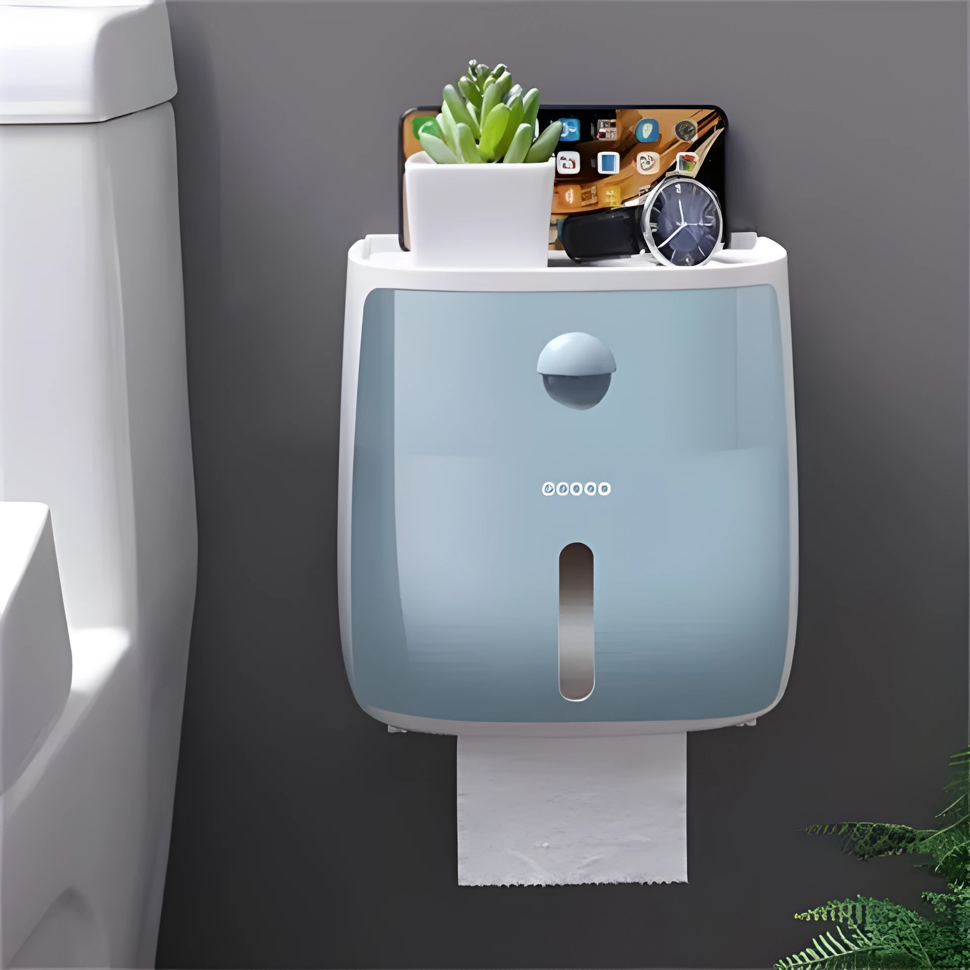 Double-layer waterproof plastic tissue box with pumping rack in Black, Blue, Grey, Pink for kitchen or bathroom