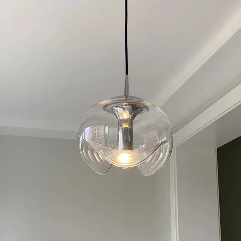 Modern minimalist glass chandelier bedside lamp with 250mm diameter in transparent, amber, or smoky grey light colour options