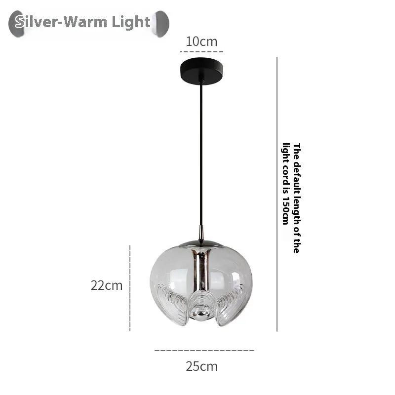 Modern minimalist glass chandelier bedside lamp with 250mm diameter in transparent, amber, or smoky grey light colour options