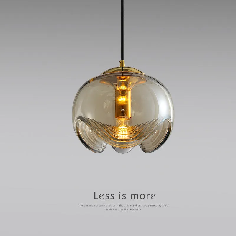 Modern minimalist glass chandelier bedside lamp with 250mm diameter in transparent, amber, or smoky grey light colour options